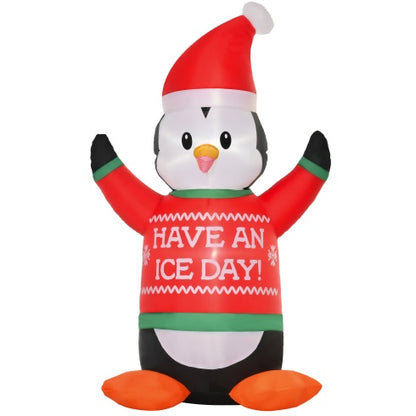 HOMCOM 6ft Christmas Inflatables Outdoor Decorations Penguin Wearing Christmas Sweater, Blow-Up Yard Christmas Decor With LED Lights Display