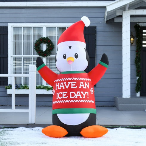 HOMCOM 6ft Christmas Inflatables Outdoor Decorations Penguin Wearing Christmas Sweater, Blow-Up Yard Christmas Decor With LED Lights Display