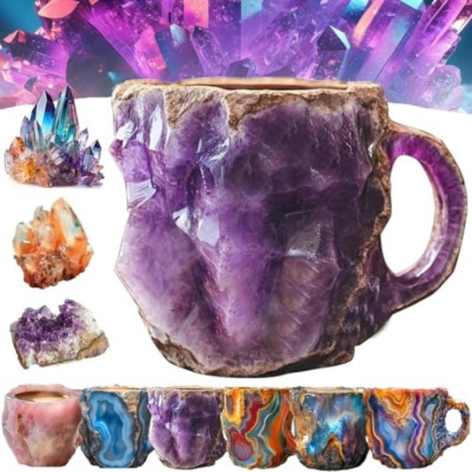 13.5 ounce Resin Mineral Crystal Coffee Mugs With Handles Elegant Fake Mineral Crystal Cup For Workplace Home Decor Christmas Gift Kitchen Gadgets