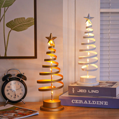 LED Christmas Tree Spiral Light Table Ornament Wrought Iron Xmas Tree Bedroom Desk Lamp Christmas Atmosphere Night Light Decor